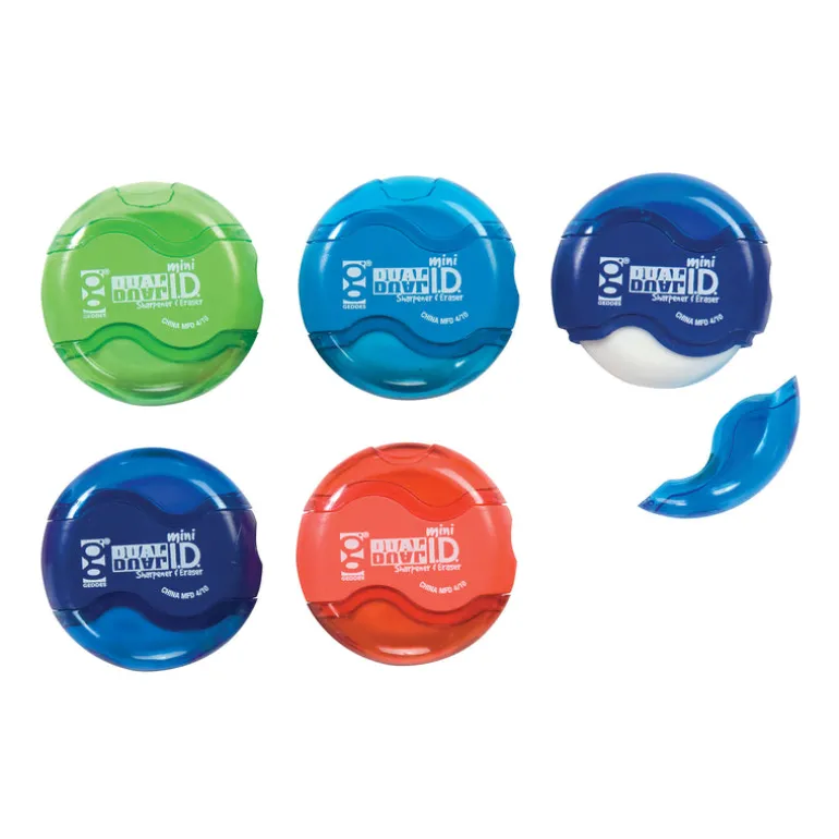 Mini Dual ID Pencil Sharpeners and Erasers - 24 per box