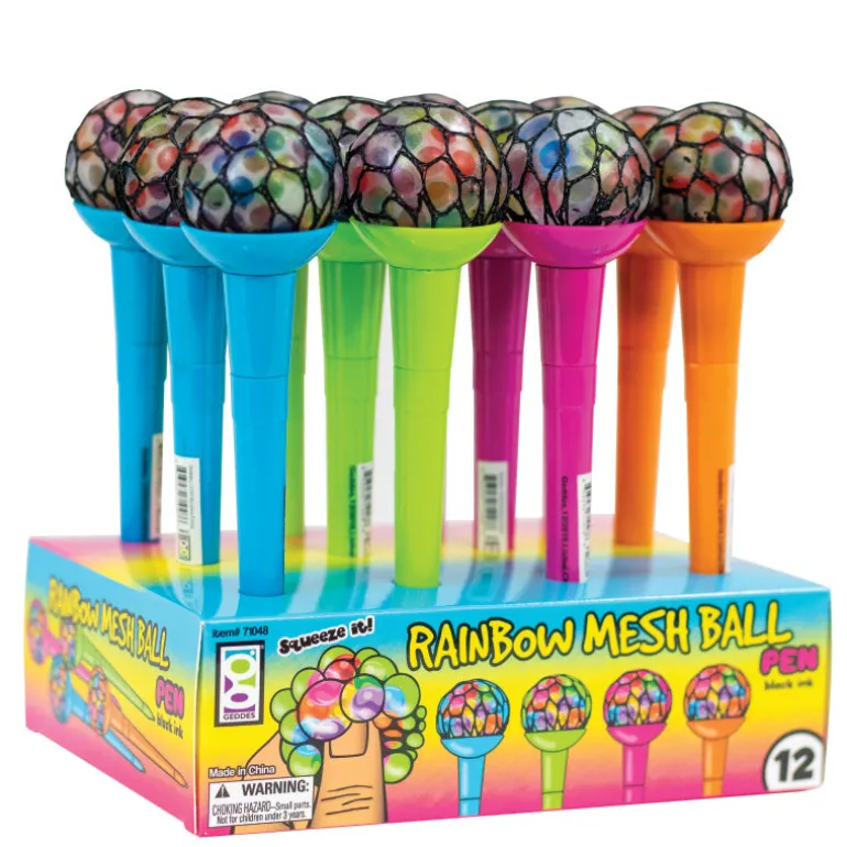 Rainbow Mesh Ball Pens - 12 per display