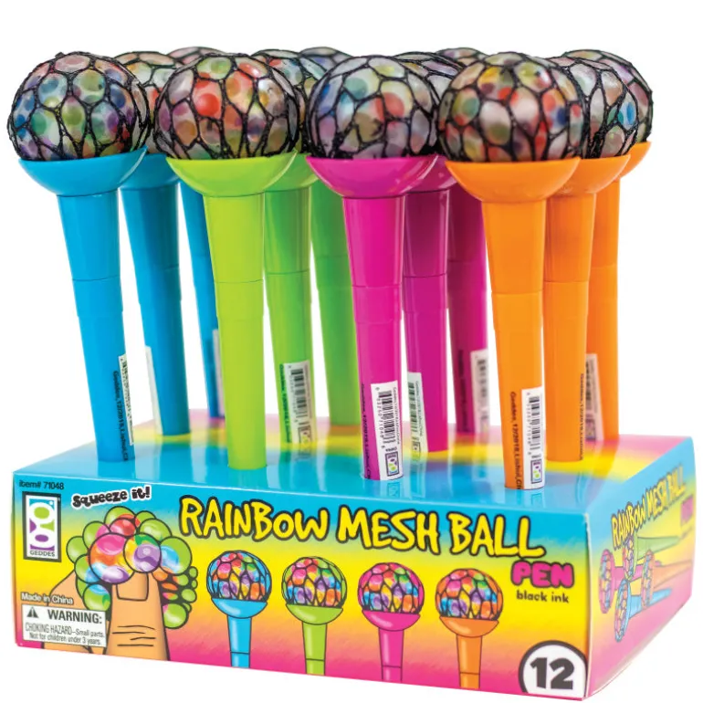 Rainbow Mesh Ball Pens - 12 per display