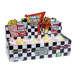 Snack Attack Scented Pencil Sharpeners and Erasers - 24 per box